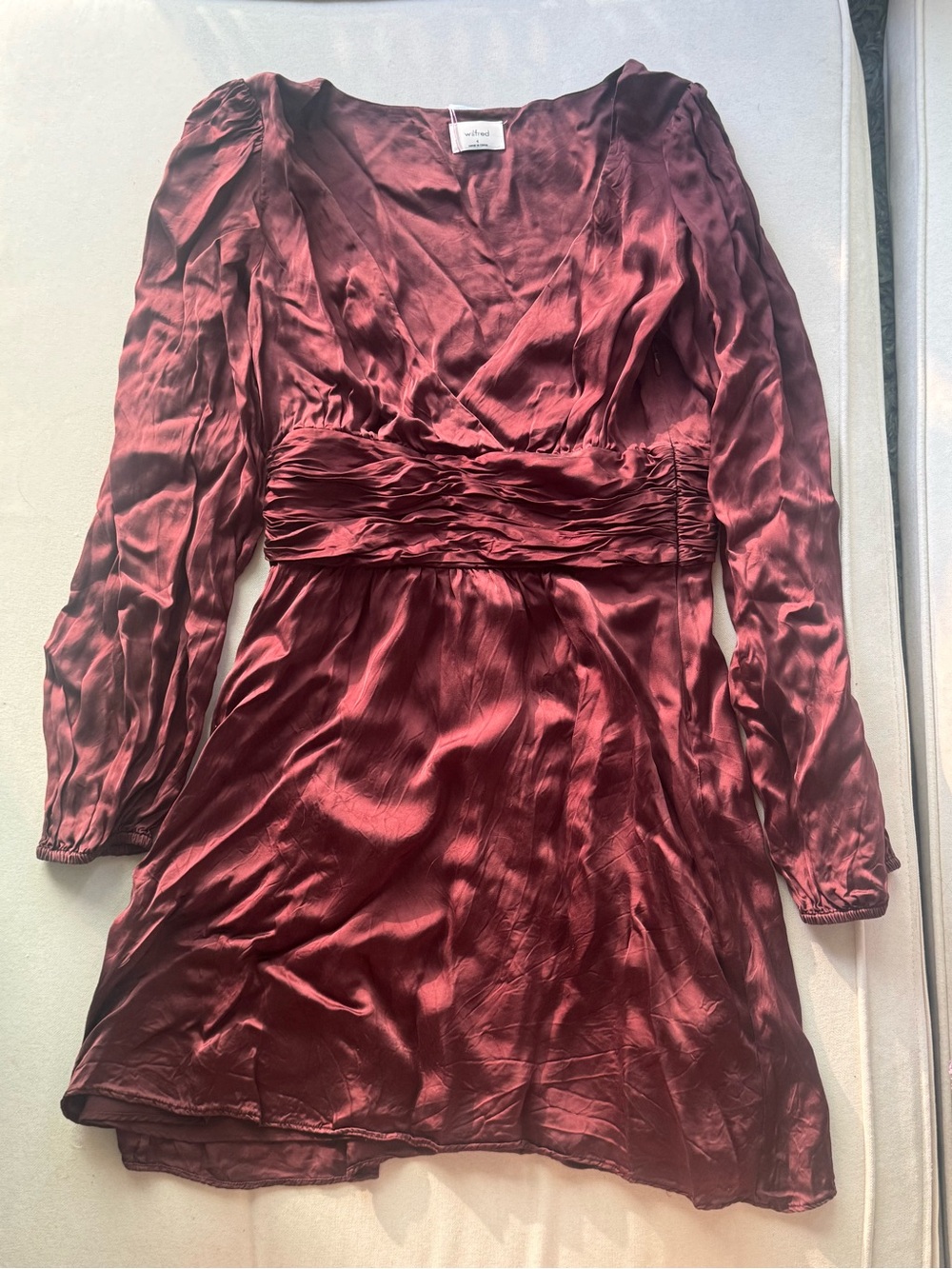 Wilfred Burgundy Satin-like Long Sleeve Wrap Dress